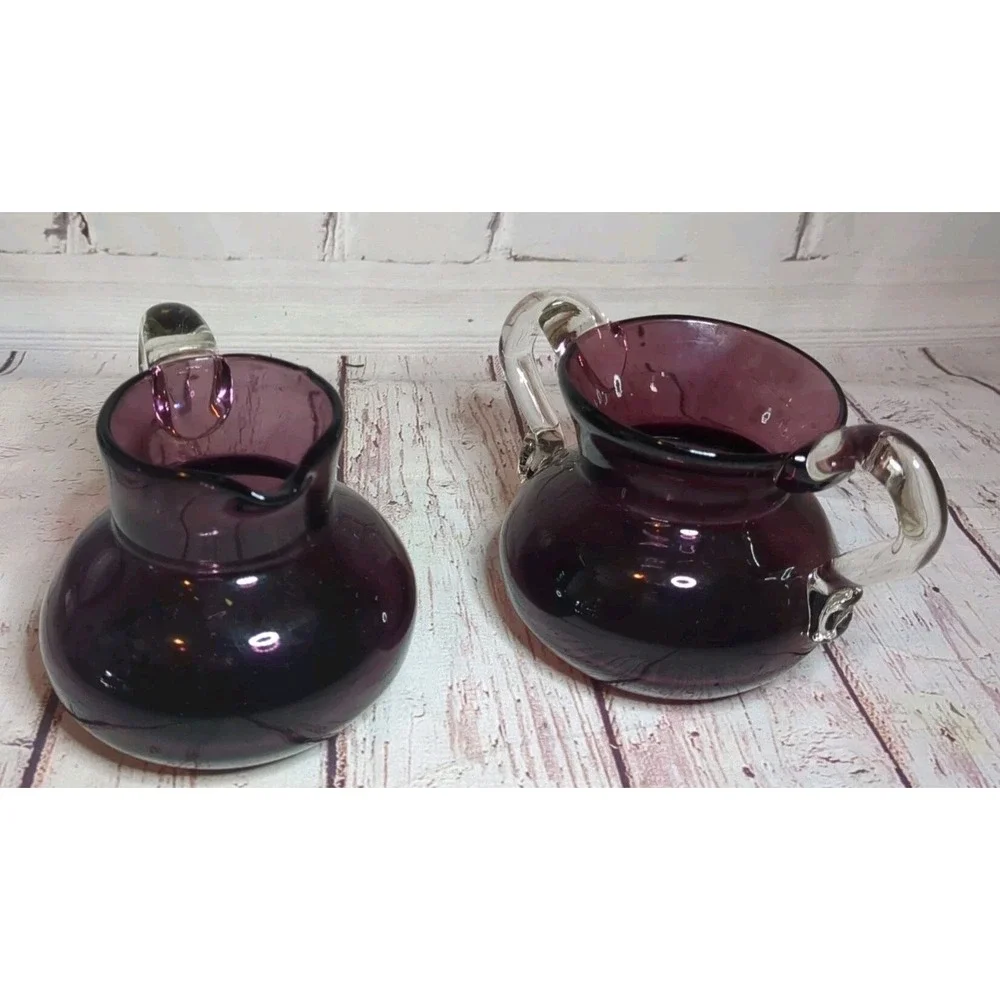 Hand Blown‎ Amethyst Glass Sugar And Creamer Set